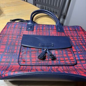 Vera Bradley Large Two Handled Geometric Navy & Red Large Travel Tote